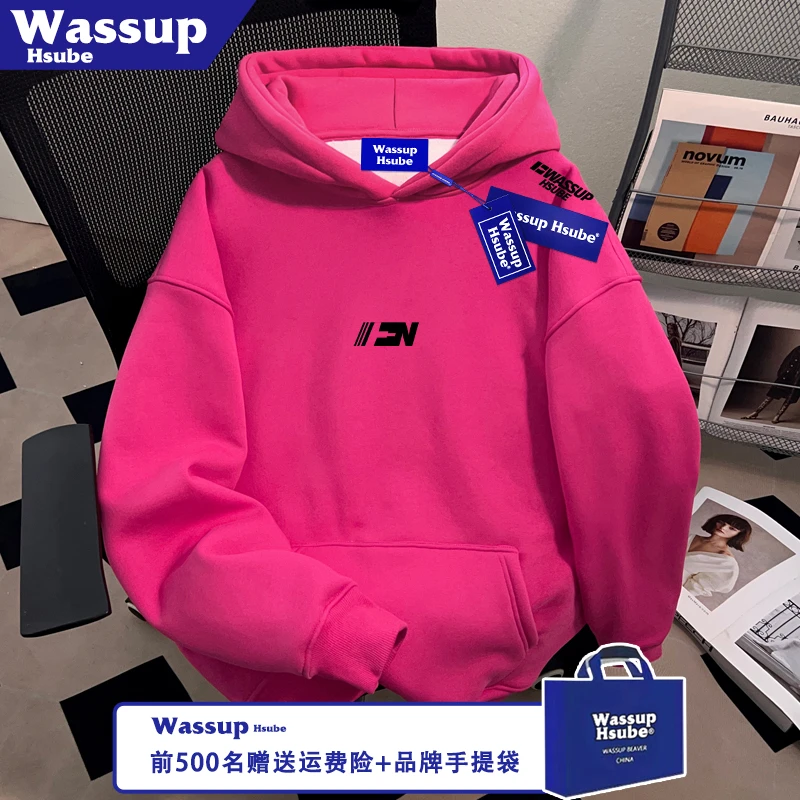 WASSUP HSUBE个性印花男女火龙果卫衣秋冬季加绒加厚连帽外套上衣