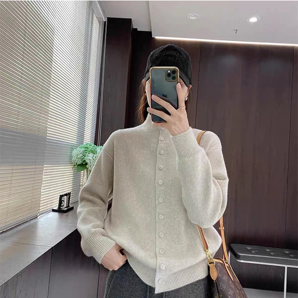 【花米单排扣开衫】针织衫宽松显瘦休闲时尚百搭圆领套头秋冬
