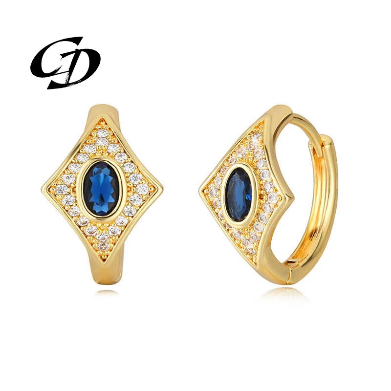 合金锆石耳饰 金色复古菱格耳环气质轻奢百搭法式精致欧美耳圈男