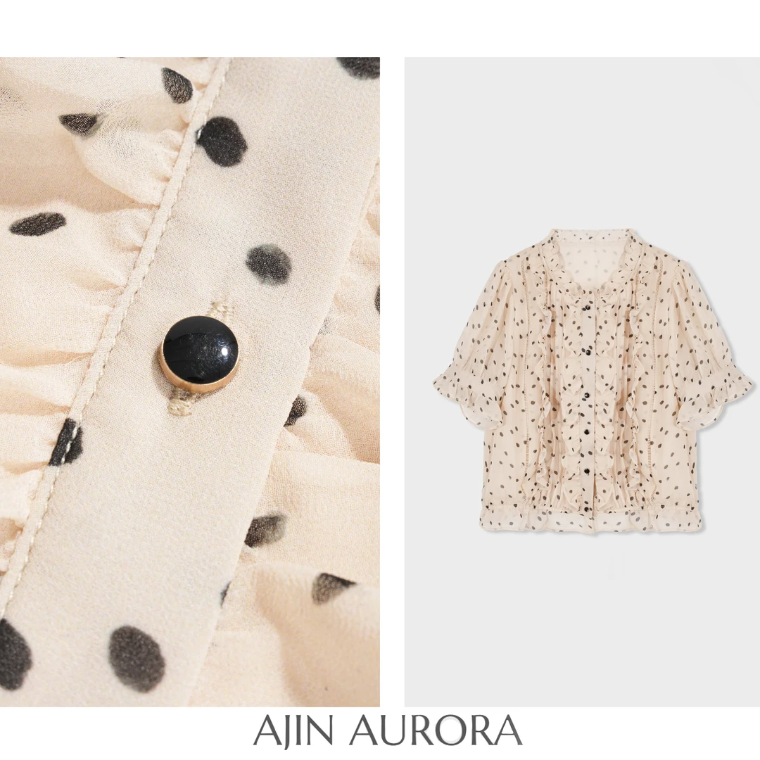 (星河银海)88771小机灵夏装新款复古波点时尚乔其纱短袖小衫