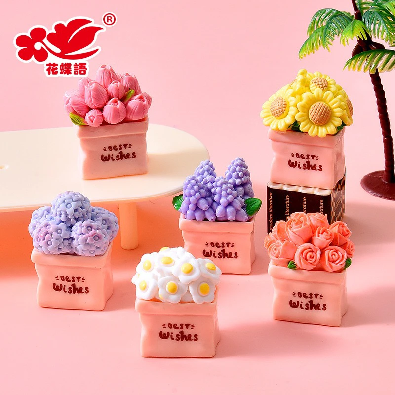 清新治愈花卉盆栽树脂配件 玫瑰雏菊diy桌面车载小摆件奶油胶配件