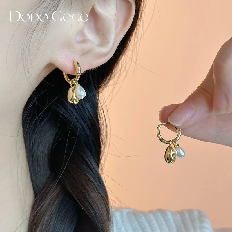 DODOGOGO 合金耳饰 金属水滴珠珠耳环百搭小众轻奢气质设计感耳扣