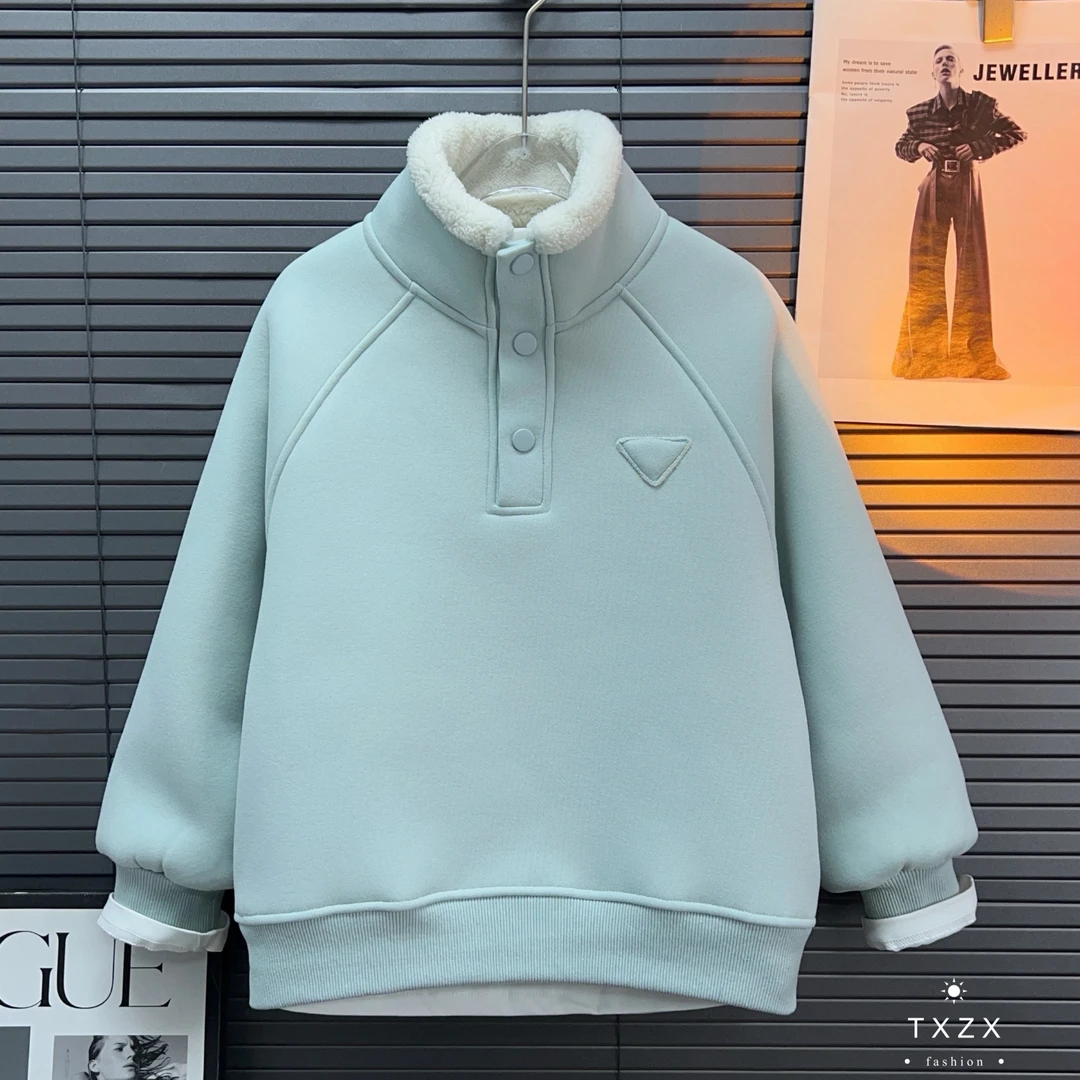 TX-25DY209冬季新款中大童韩版亲子立领小清晰加厚羊羔绒宽松卫衣
