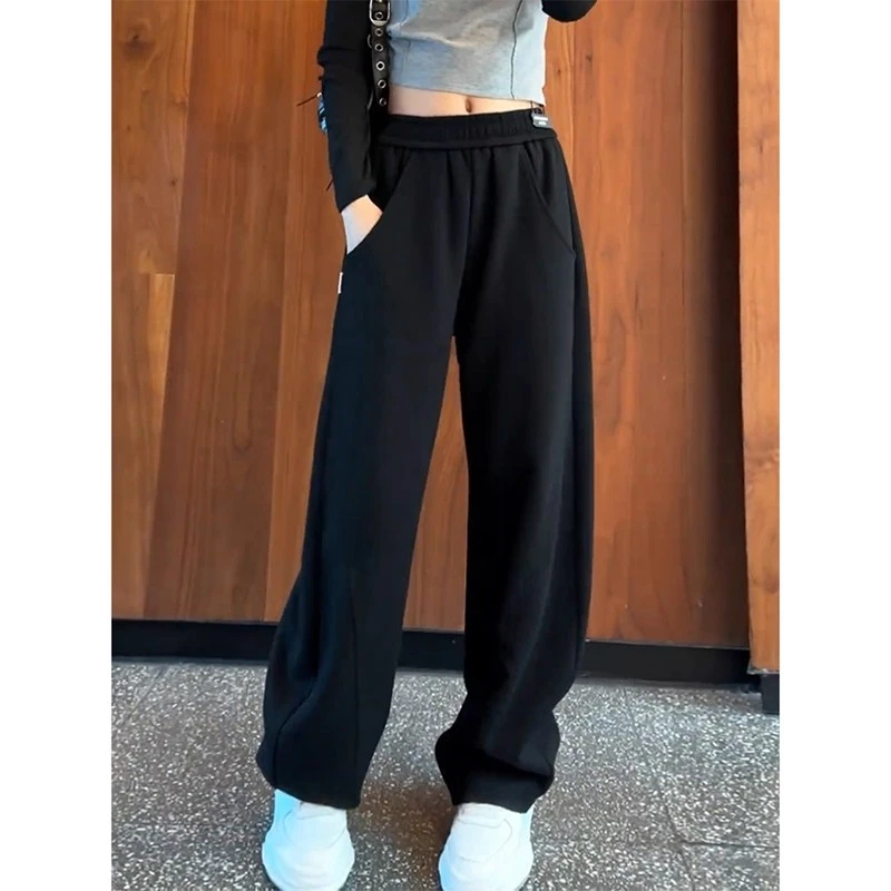 黑色窄版香蕉阔腿裤女春秋季高腰百搭弯刀裤小个子美式休闲运动裤