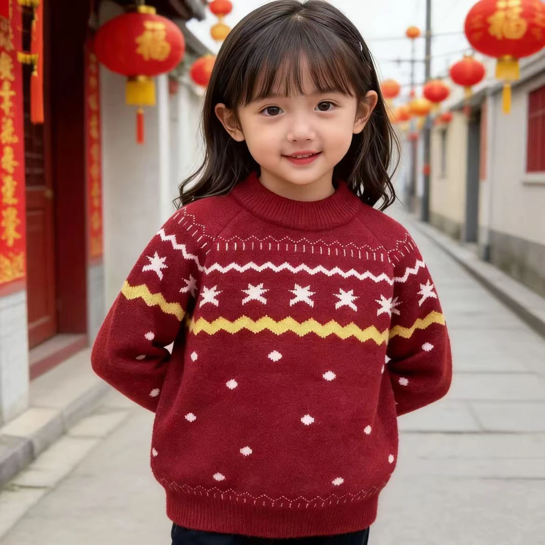 毛衣女童厚款加厚款儿童针织衫宝宝公主风喜庆年款时尚百搭打底