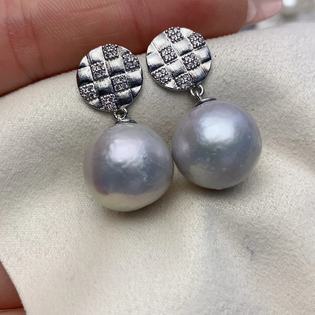 【闪购商品】淡水珍珠耳饰银S925镶嵌15mm