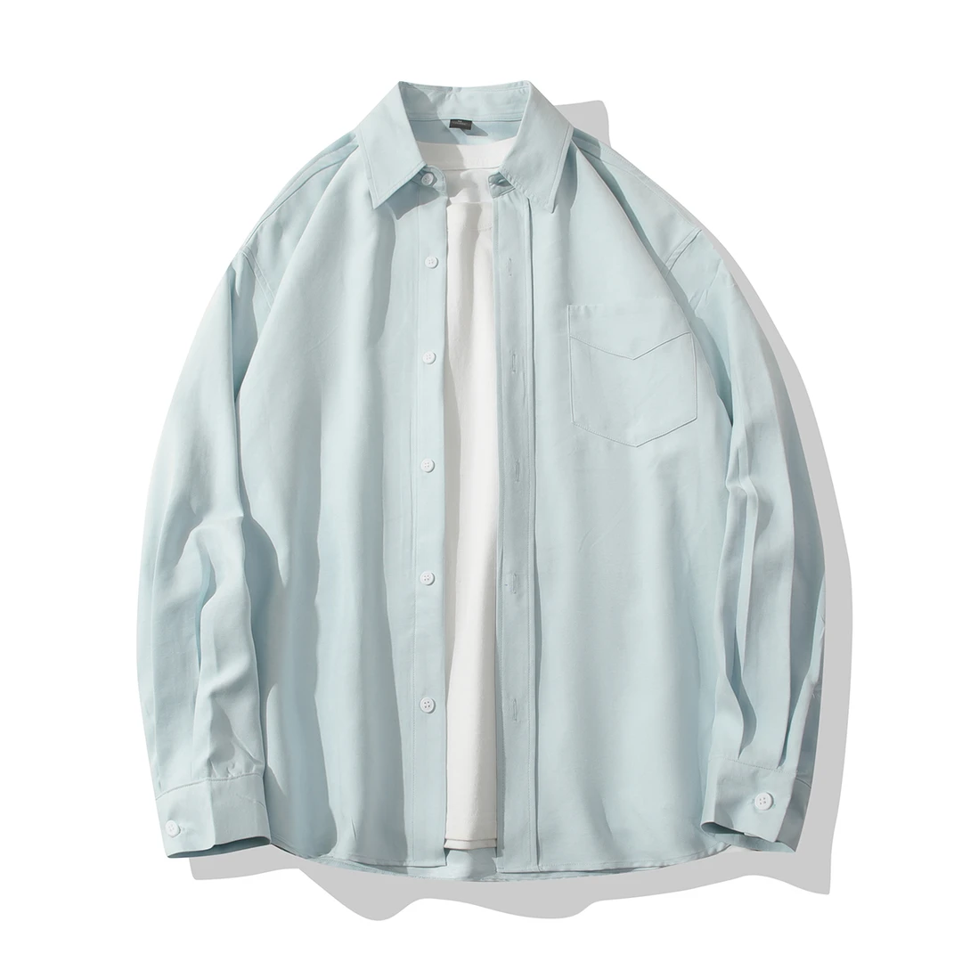 韩版宽松纯色衬衫潮流春秋薄款外套男女休闲ins百搭复古情侣外套