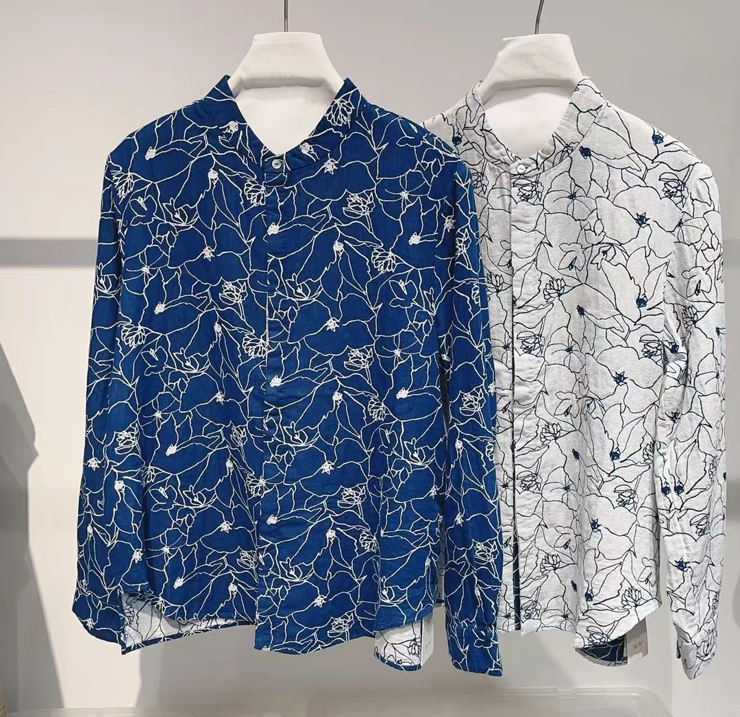 薄纱棉 双面提花立领衬衫