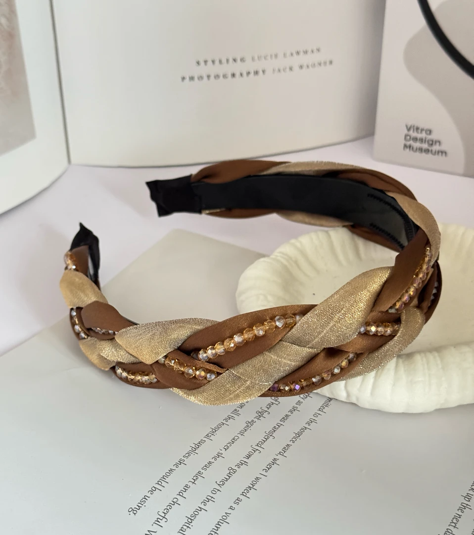 2025春夏新款手工编织带齿百搭咖色发箍A28