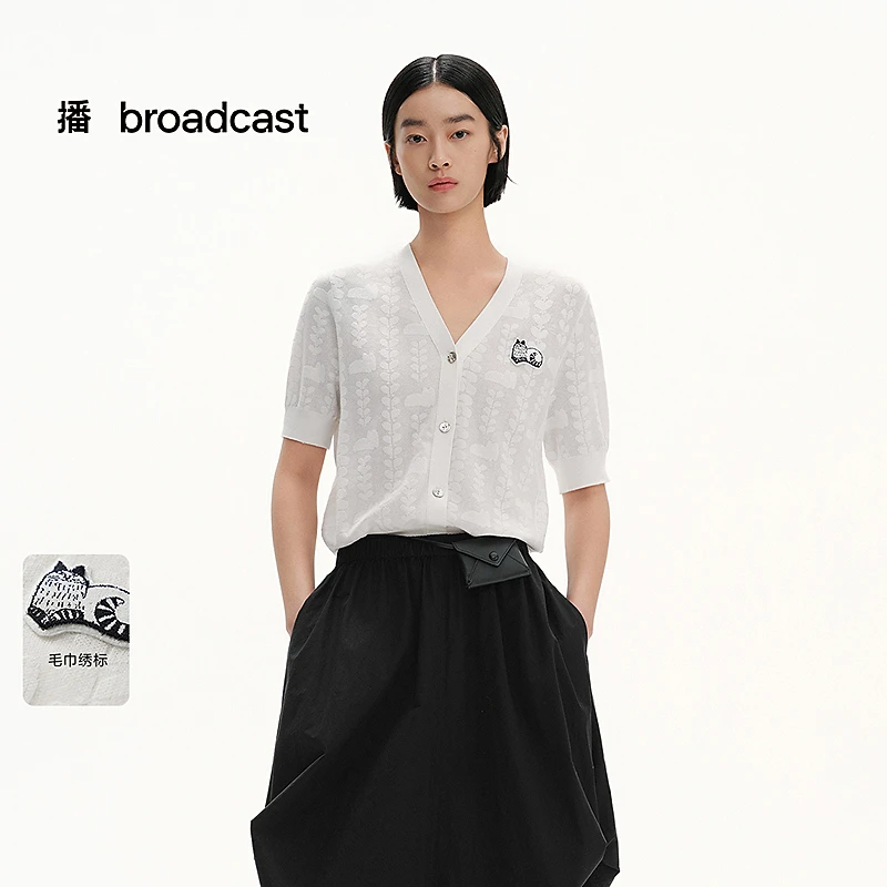 broadcast/播【商场同款】25绣标复古灯笼袖毛针织衫BDS2UD2348