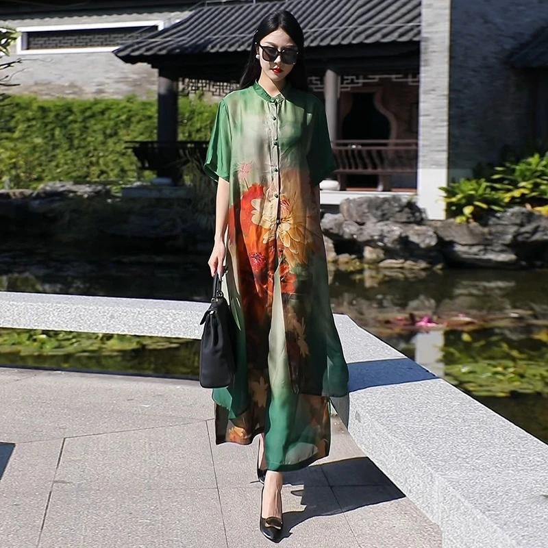 高端印花女装2025春夏时尚中式洋气套装大码宽松显瘦中国风二件套