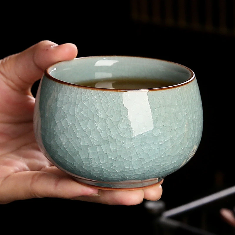 国潮茶具汝窑冰花主人杯单杯开片围炉煮茶茶杯陶瓷品茗茶周边配件