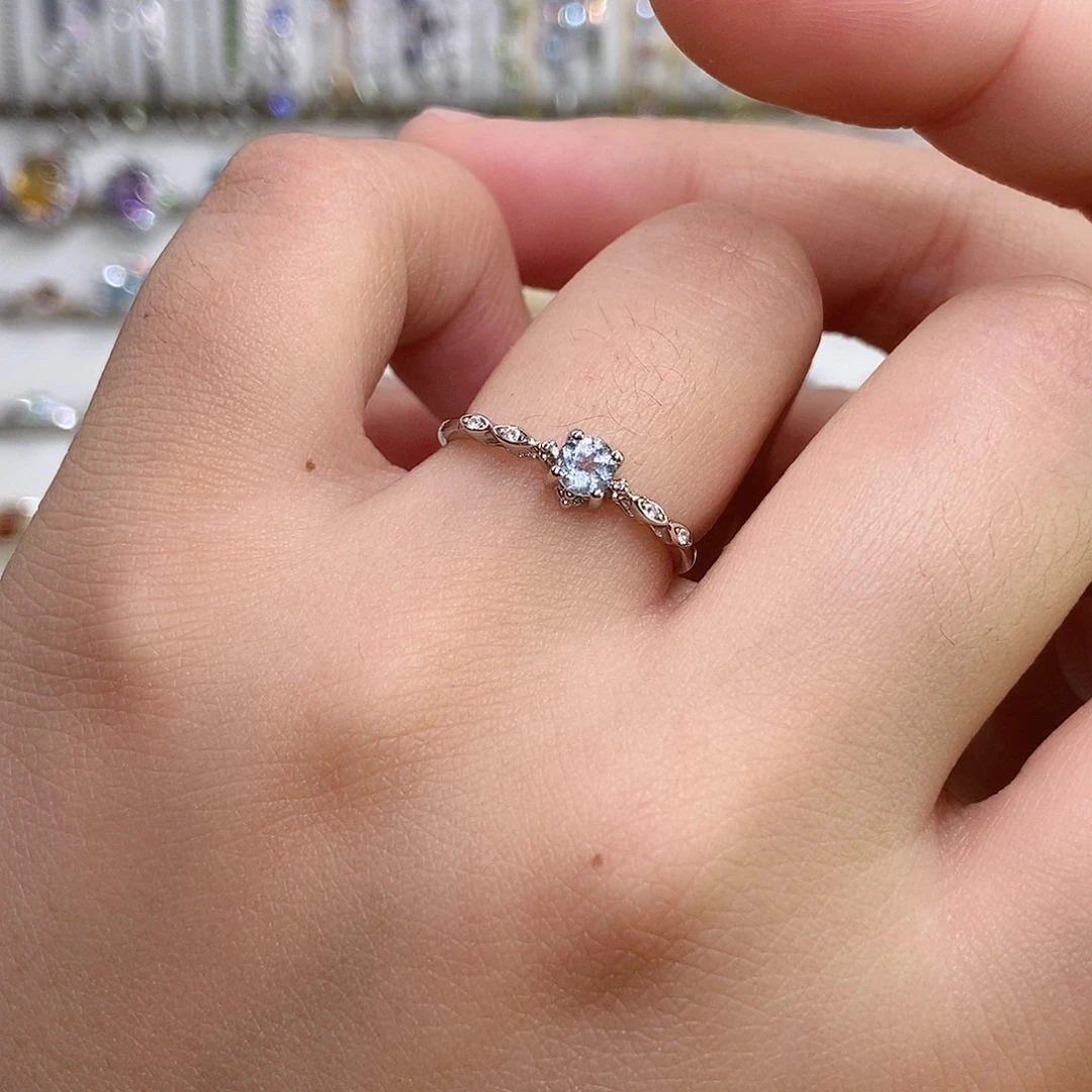 戒指银S925镶嵌海蓝宝石