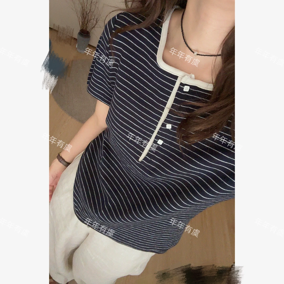 阿虞 软糯凉快代名词｜莱赛尔针织条纹短袖T恤夏季上衣