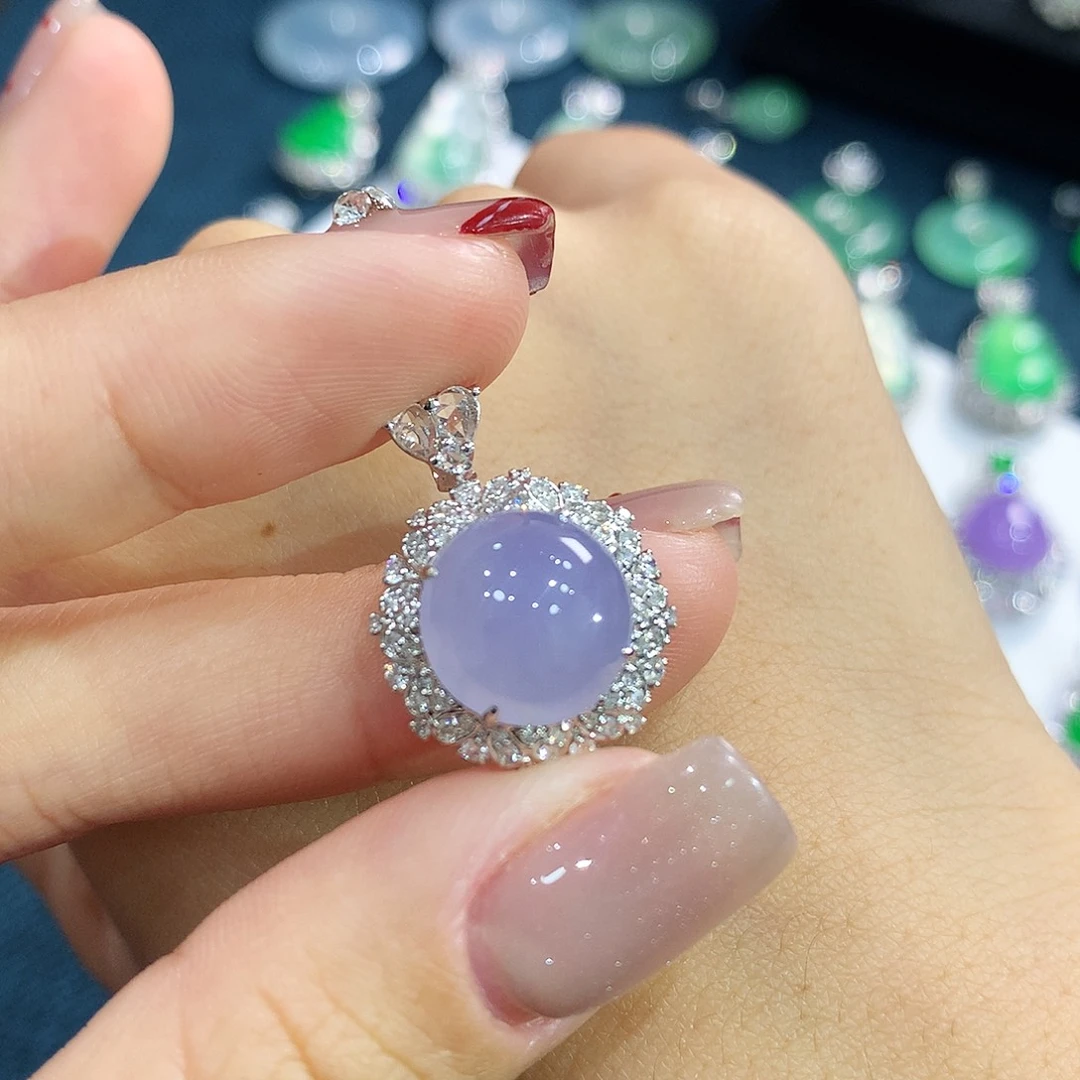 翡翠18K金镶嵌颈饰48小时鉴赏 不封底紫蛋