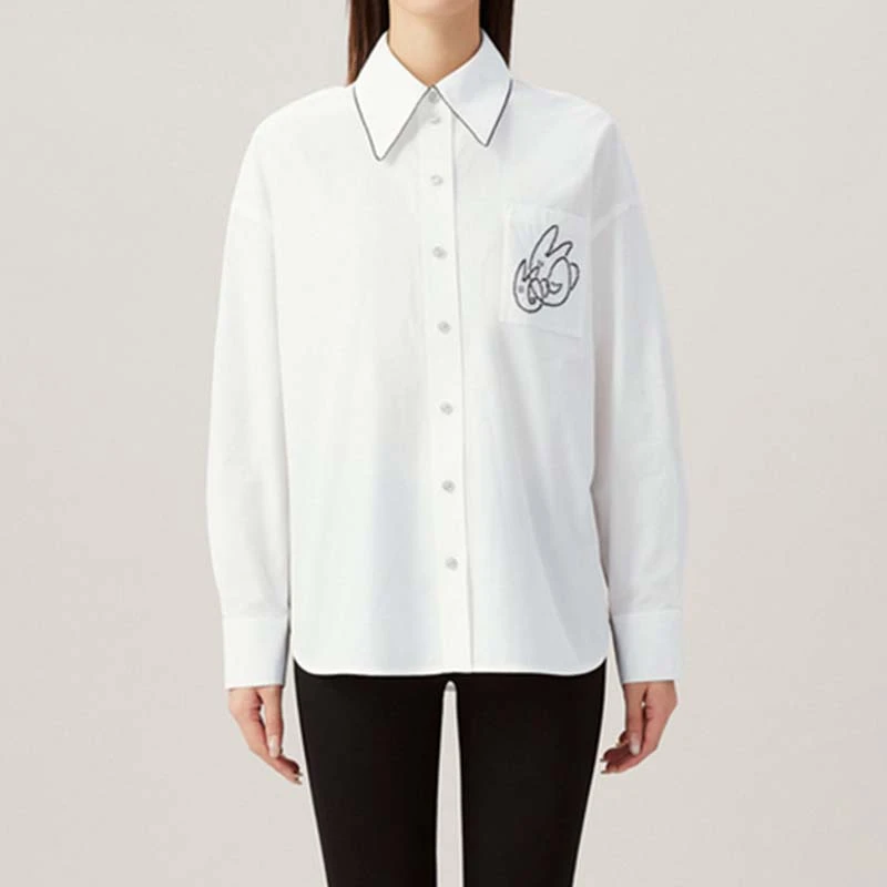 春玛施2025春秋新款宽松白色翻领兔子刺绣长袖衬衫女1300675