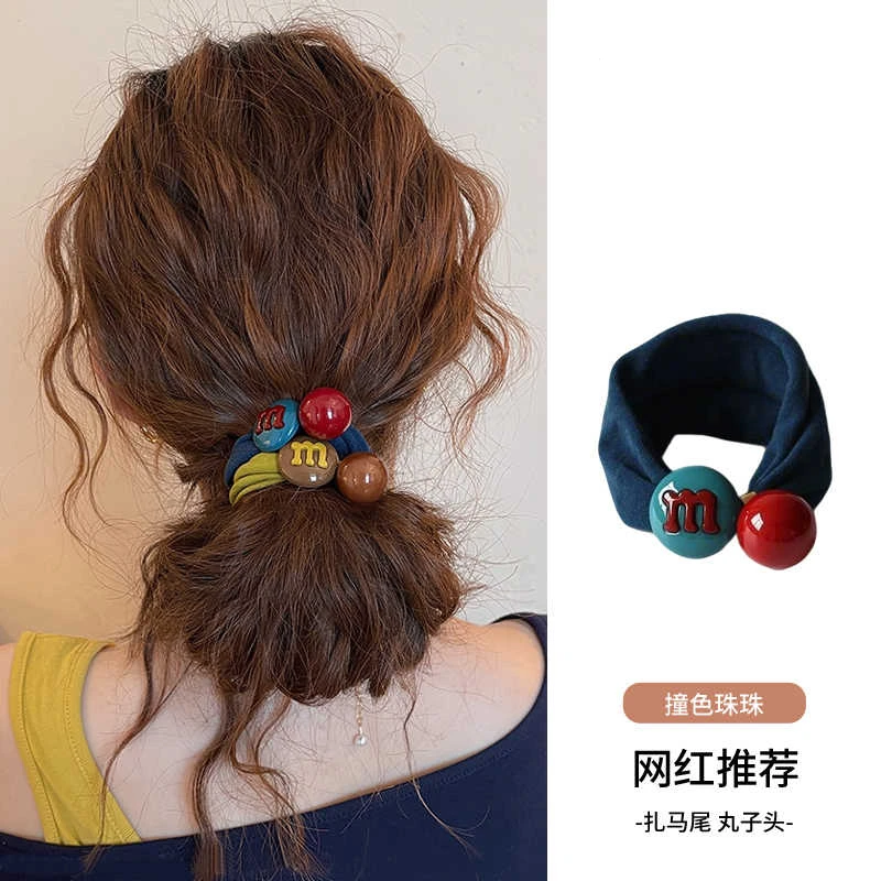 韩系纯色珠子橡皮筋女2025新款简约可爱头绳不勒发无扎痕头饰发饰