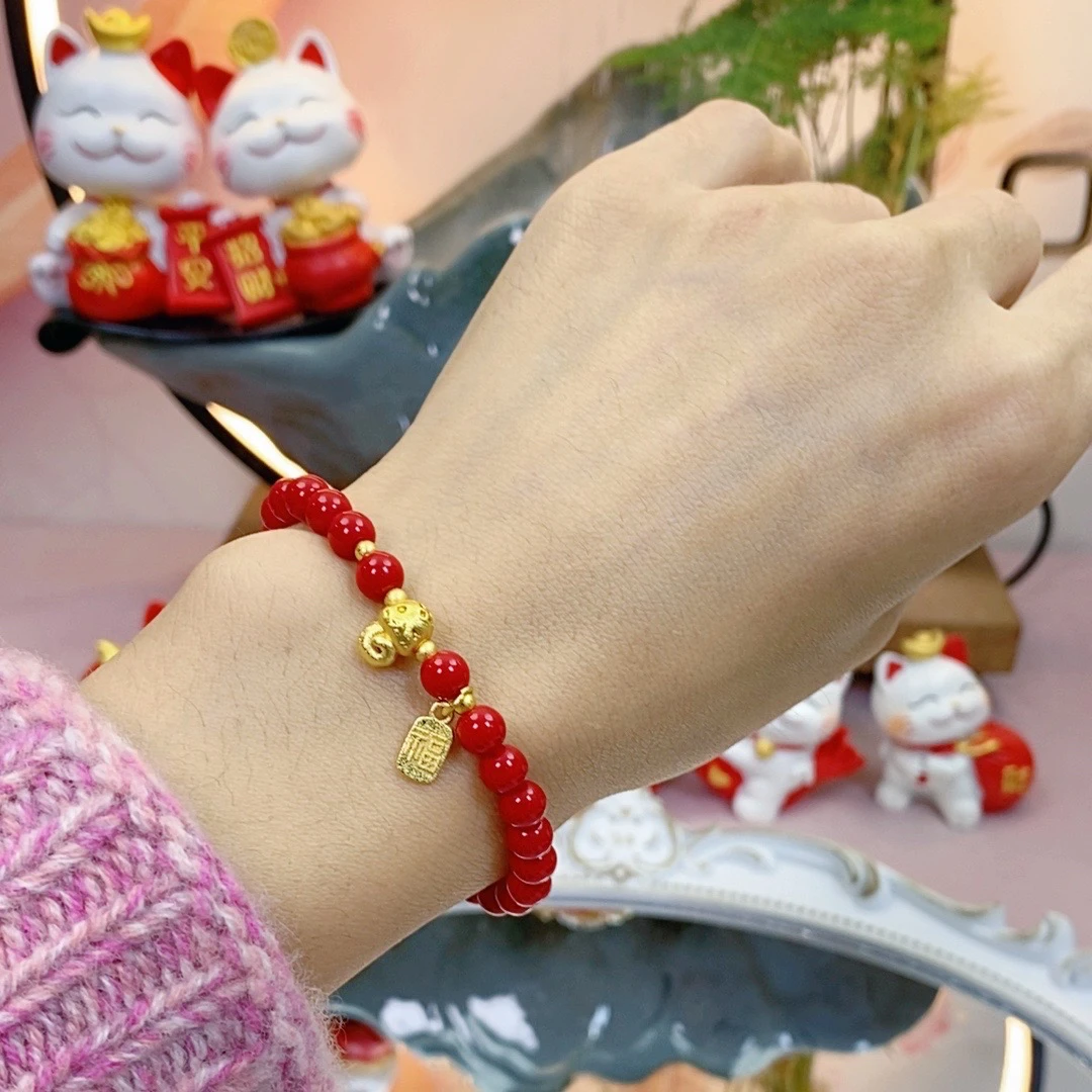 911高瓷大红圆珠卡6MM串珠DIY单圈手链手串女