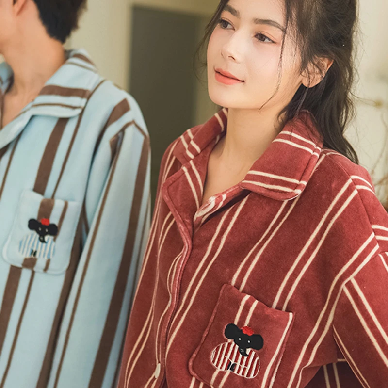 情侣睡衣冬季新款高级感男士休闲套装可爱卡通珊瑚绒女保暖家居服