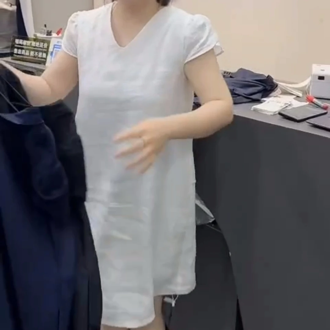 Y夏季新款时尚显瘦气质女士百搭中长款纯色女装