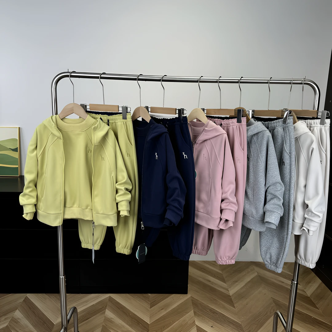 25秋季新款纯色连帽外套裤子儿童秋季组合8005