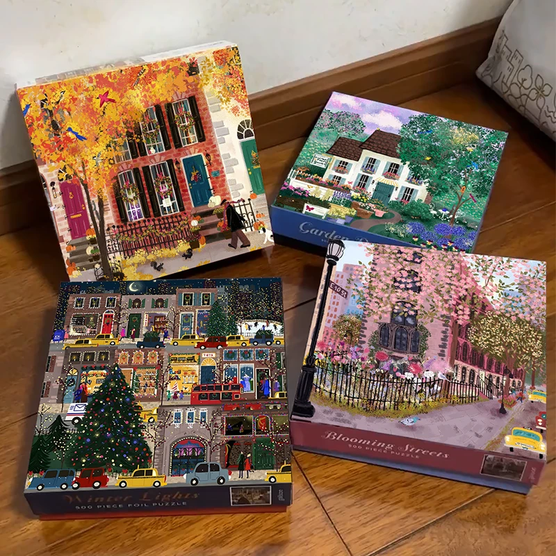 【1.5MM 500片】冬灯邻里之秋繁花盛开街道拼图解压益智玩具送礼物