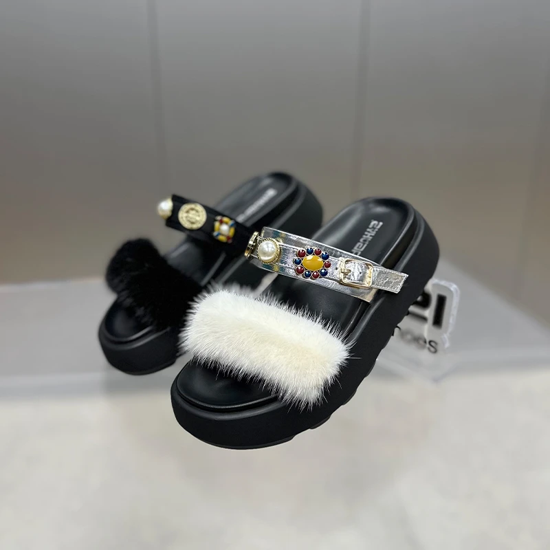 【左右华菲】5.5cm欧货真皮时尚厚底凉拖鞋2025夏季新款外穿半拖鞋