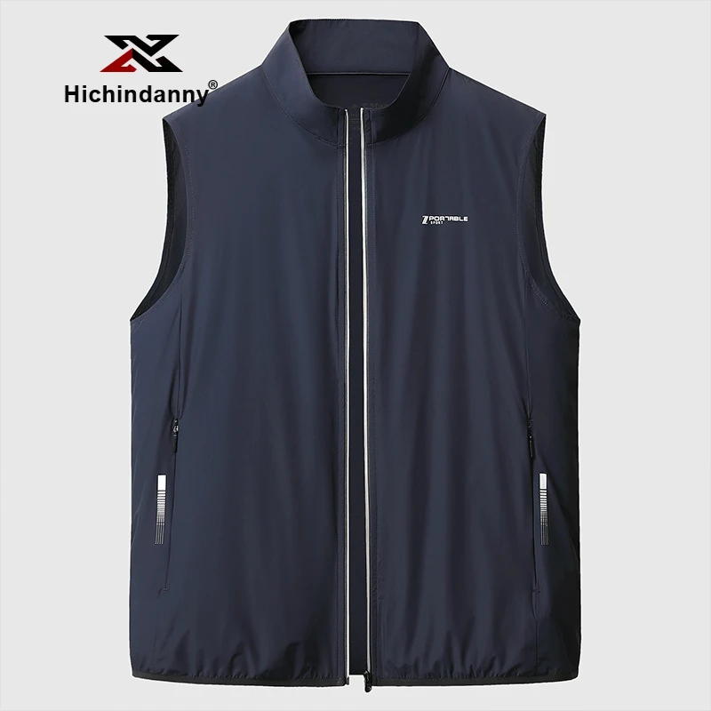 HICHIN冰丝立领马甲男士春秋季新款坎肩背心马夹薄款外套休闲上衣