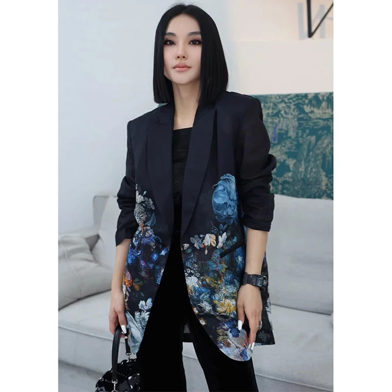 小众设计拼接西装外套女欧洲站2025春季新款气质百搭中长款上衣潮