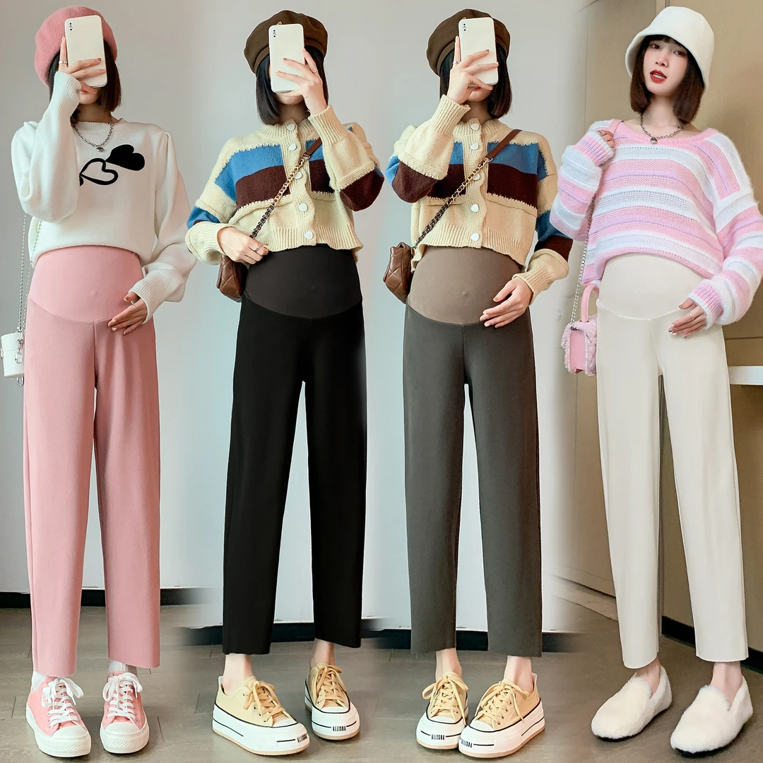 实拍现货 孕妇新款欧棉绒2023春季垂感针织奶奶休闲萝卜裤