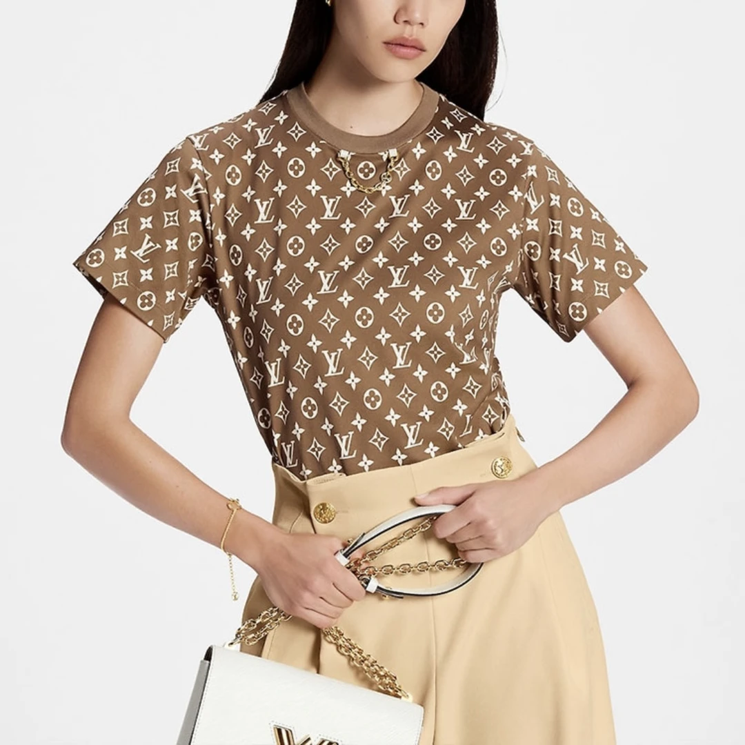 99新 LouisVuitton/路易威登 5296褐色l满印链条短袖T恤XXL码99新