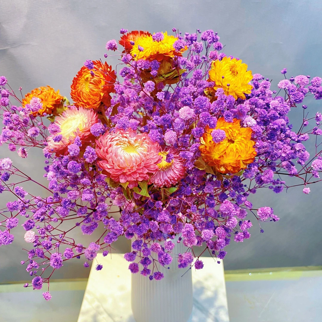 干花花束+赠送花瓶 真花 永生干花 高级干花 不凋谢的鲜花