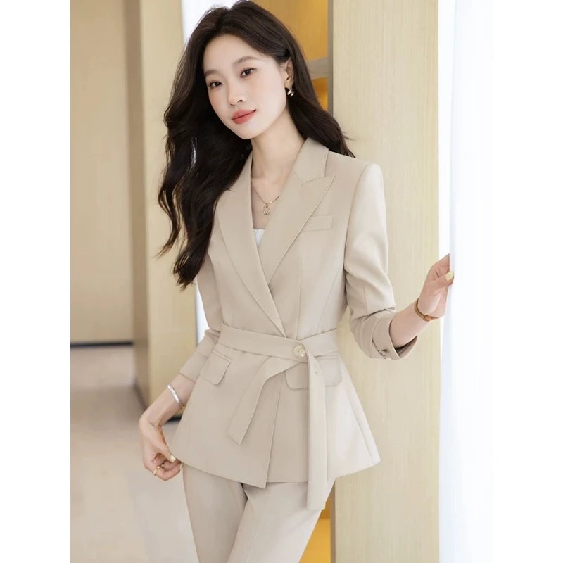 米白色西装套装女时尚气质西服套装高级感美容院长袖西装工作服