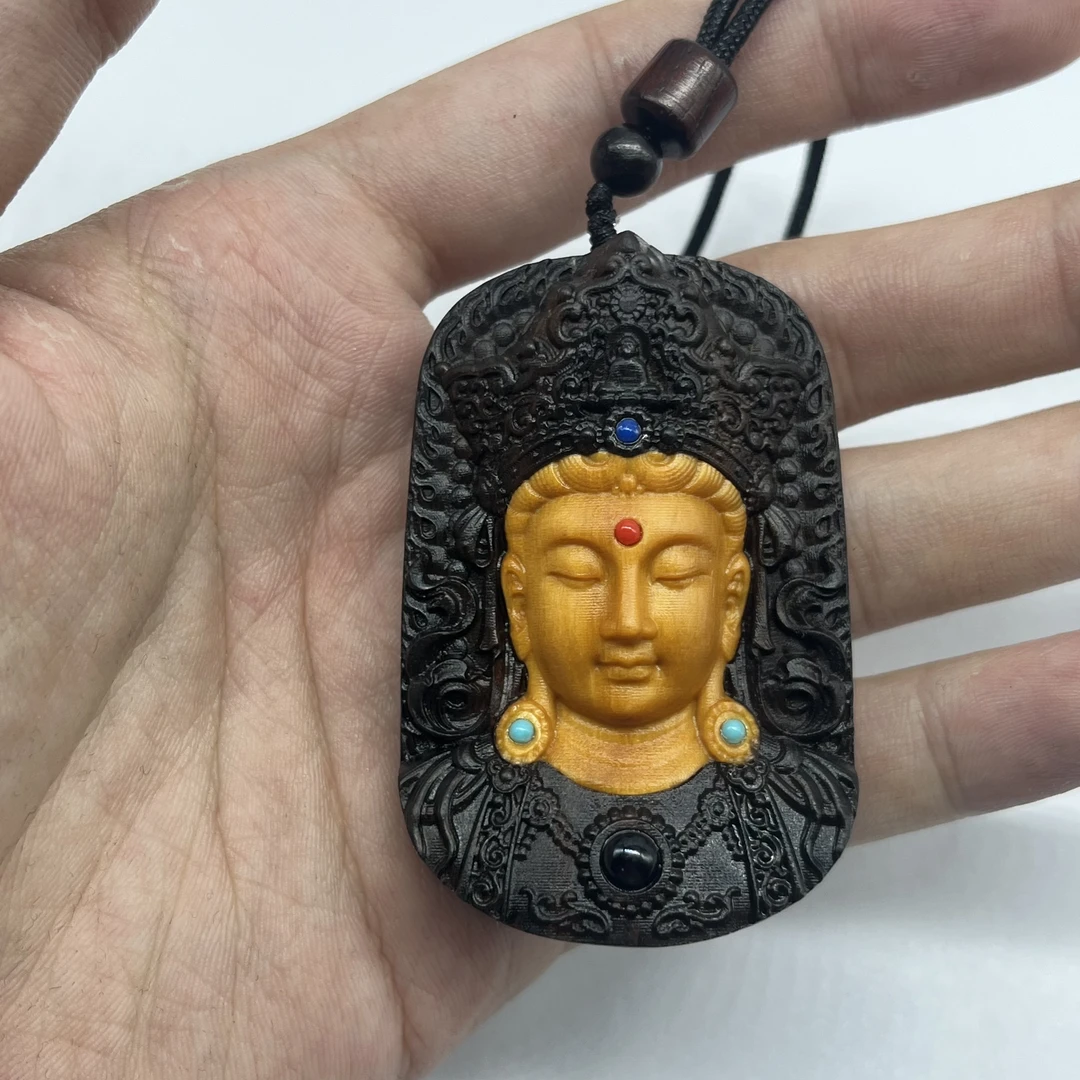 檀香木精雕度母卡4*6木牌挂脖无礼盒 409