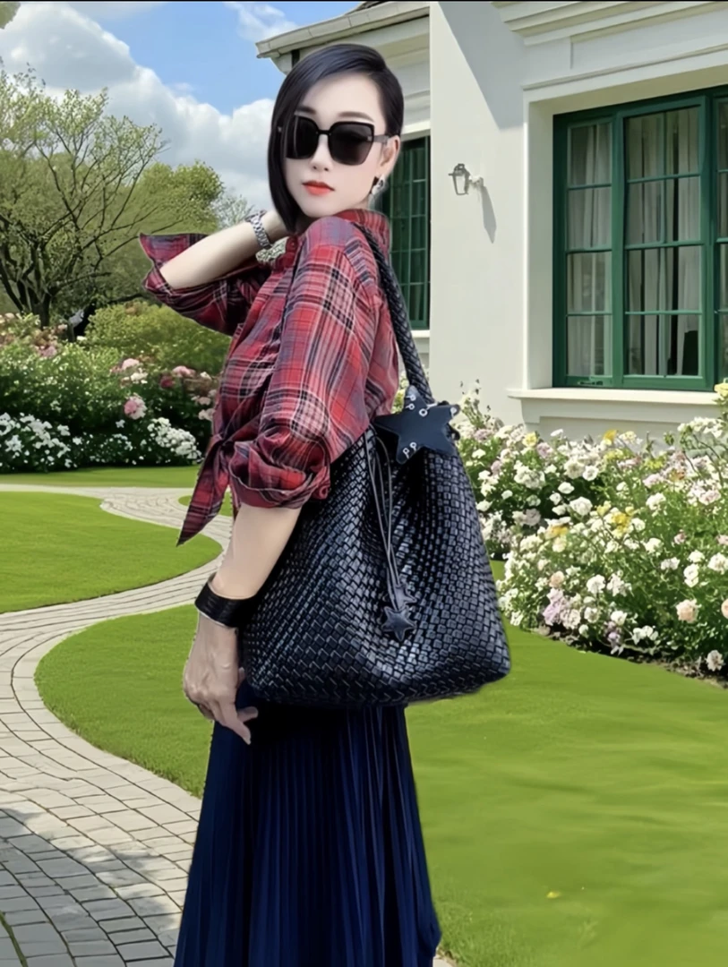 枪枪同款香槟色手工编织托特包子母袋单肩包网红时尚洋气休闲春夏