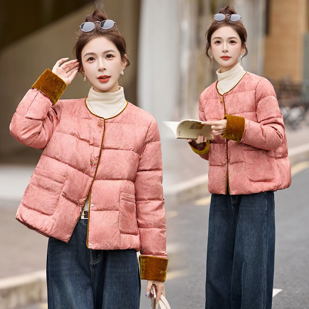 新中式国风提花羽绒服女短款2025新款冬装超好看洋气独特别致外套