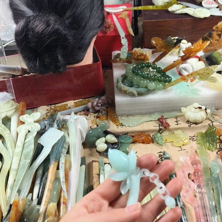 蛇纹石玉发饰合金泡*～