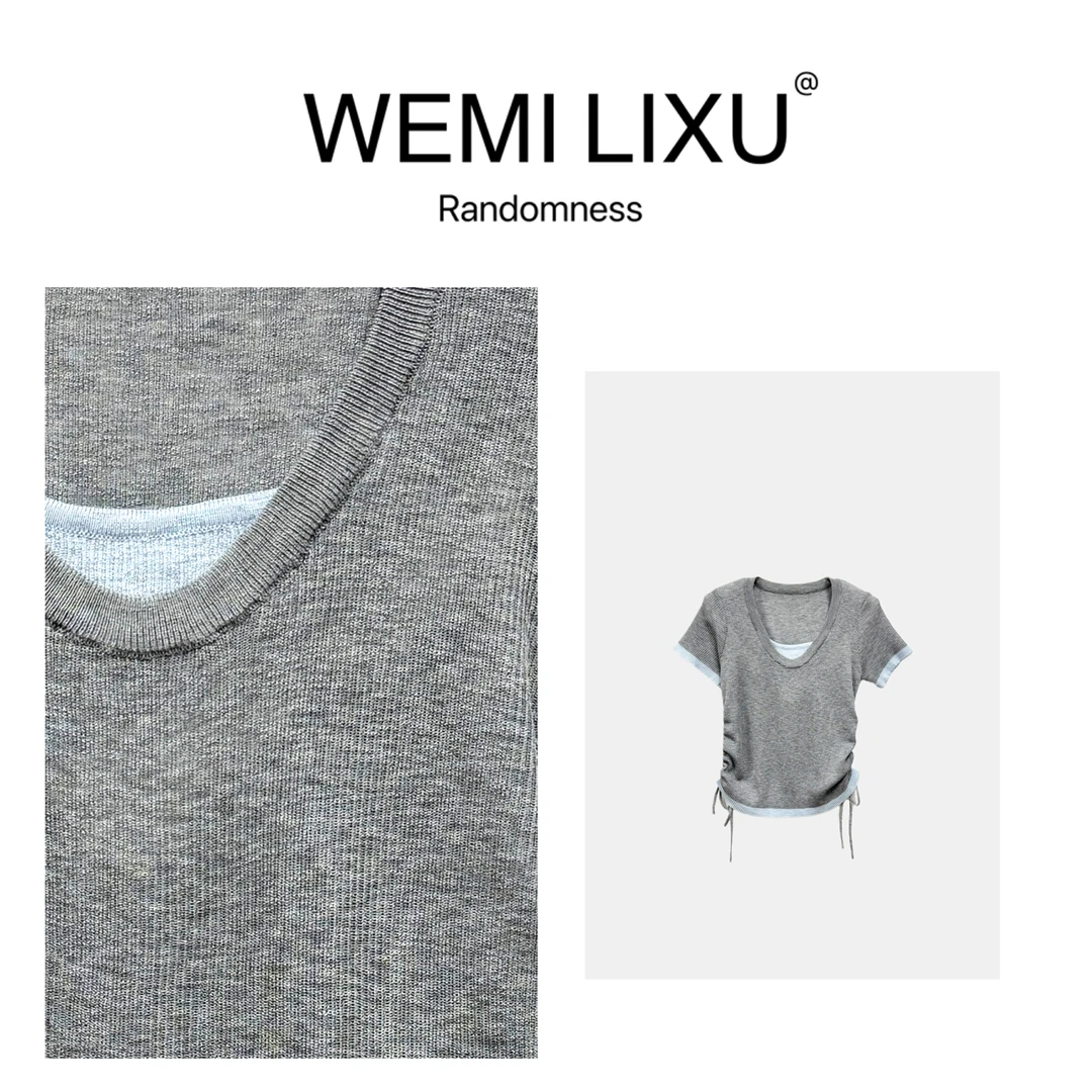 WEMI LIXU“漫调时光“春夏时尚拼接抽绳假两件针织衫修身显瘦9097