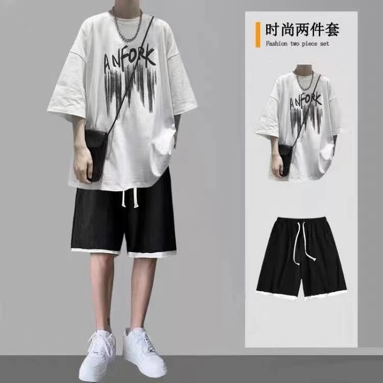 休闲运动套装男士夏季薄款宽松短裤短袖潮流衣服男装一套搭配帅气