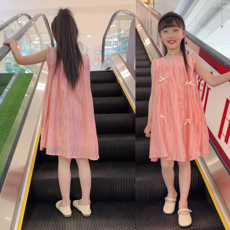 女童连衣裙裙子儿童夏季新款宽松韩版五朵蝴蝶结连衣裙（价格已开）