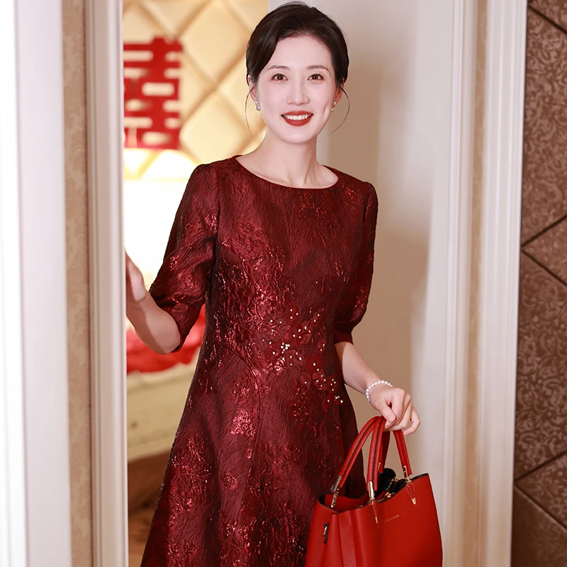 唯美【重楼宴】妈妈礼服2025新款轻奢微胖小个子喜婆婆显瘦婚宴装