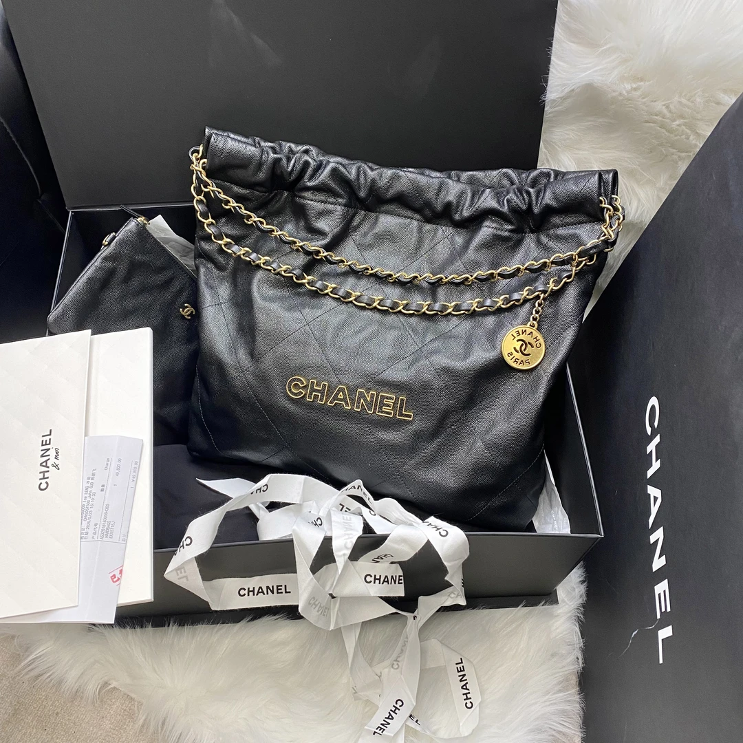 99新 Chanel/香奈儿 香奈儿 22bag垃圾袋中号 荔枝纹 手提单肩