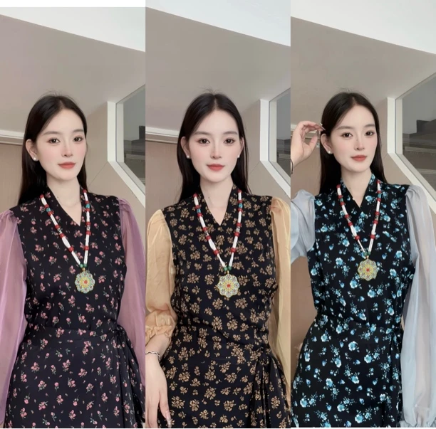 25新款女士碎花拼接色轻薄藏式博拉