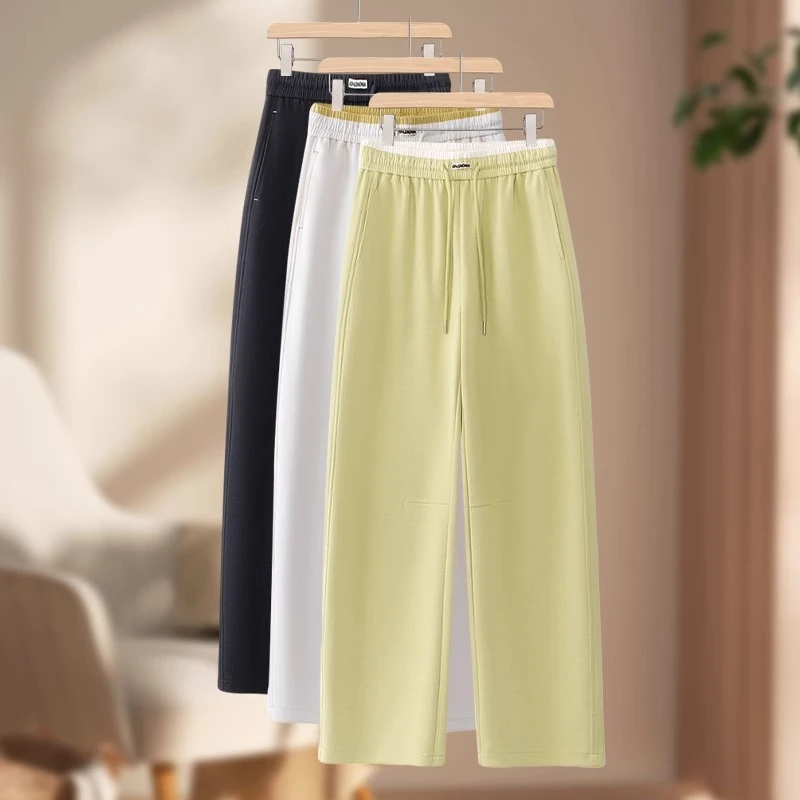 松紧腰阔腿裤女春秋2025新款宽松高腰显瘦运动裤子垂感直筒休闲裤