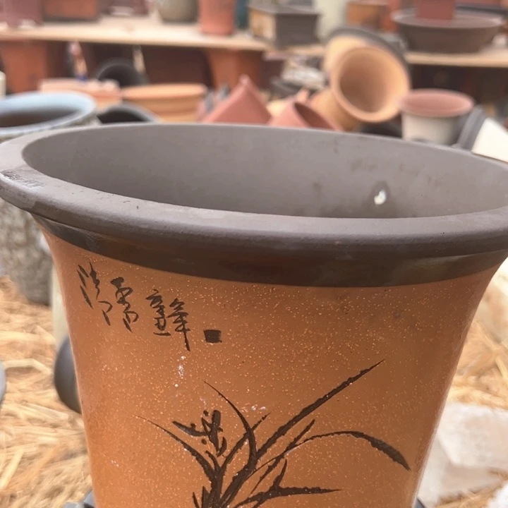 红陶紫砂兰花盆微瑕高20