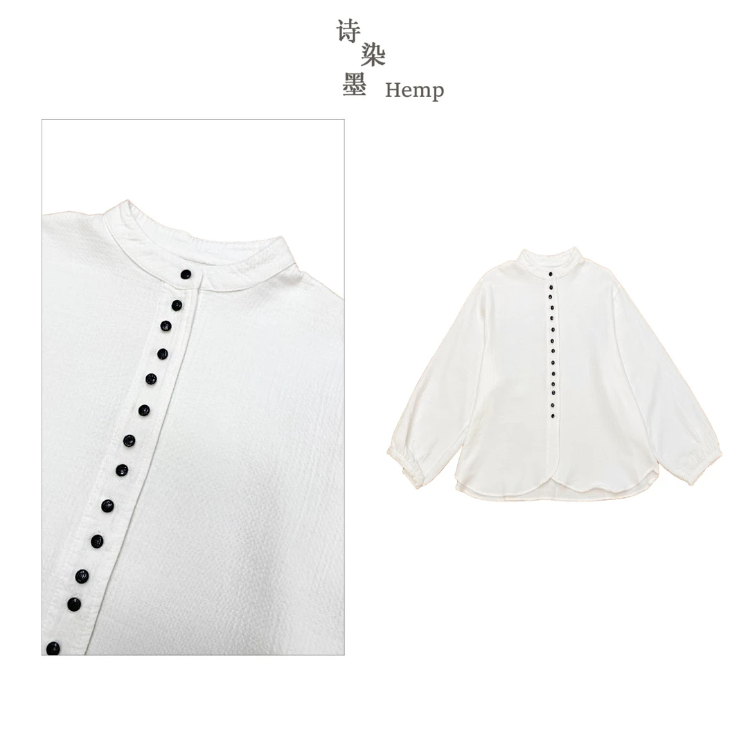 【立领单排扣肌理棉麻厚款衬衫】4879