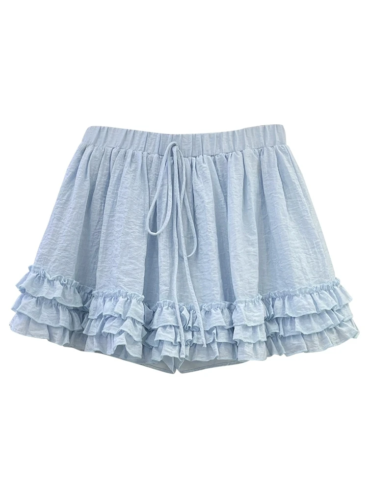 甜美风木耳边绑带半身裙女装2025夏季小众减龄高腰显瘦a字裙短裙