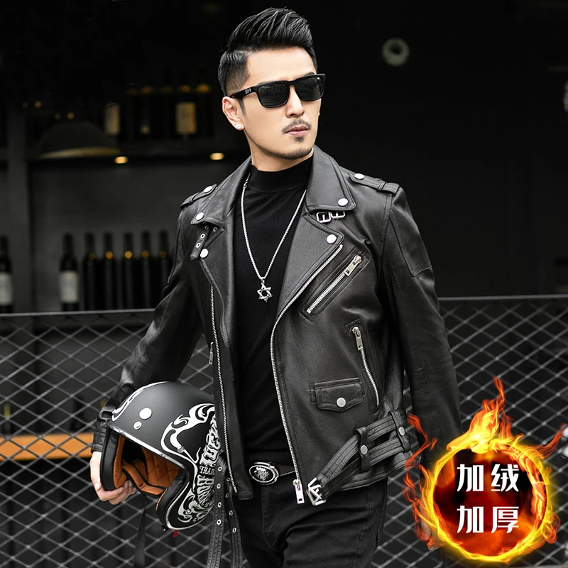 海宁真皮男士皮夹克短款绵羊皮修身机车风帅气哈雷青年薄款外套潮