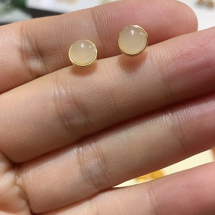 银S925镀金镶嵌和田玉（白玉）耳饰