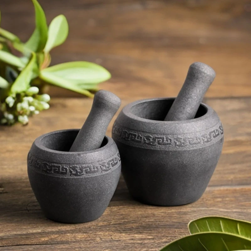 乌金石石臼捣蒜器家用擂钵蒜臼子老式石头压蒜器中药研磨钵捣碎器